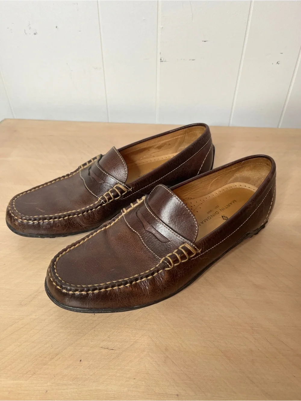 Martin Dingman Brown Leather Loafers Genuine Water Buffalo Men's 9.5